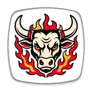 Bull's head in flames tattoo style - Square fridge magnet - white - Front