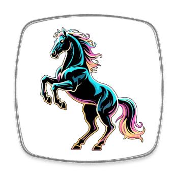 Horse Neon Light Glitch Retro Style - Square fridge magnet - white - Front