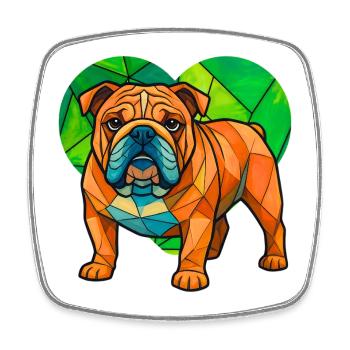 Kubistische englische Bulldoggenherz-Geometrische Haustierkunst - Viereckiger Kühlschrankmagnet - Weiß - Vorne