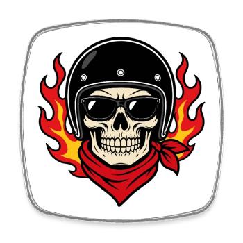 Vintage biker skull helmet and red bandana - Square fridge magnet - white - Front