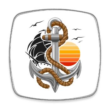Nautical Anchor with Ship and Sunset - Square fridge magnet - white - Front