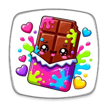 Kawaii Schokoblock mit Farbspritzern - Viereckiger Kühlschrankmagnet - Weiß - Vorne
