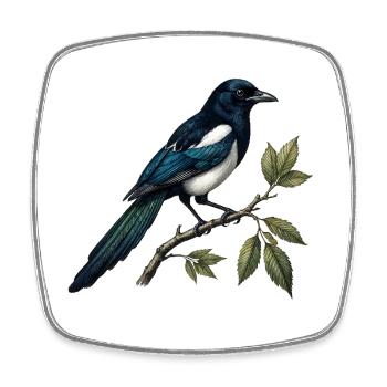 Elster "Pica pica" — ornithologische Gravur - Viereckiger Kühlschrankmagnet - Weiß - Vorne