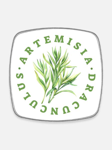 Artemisia Dracunculus Leaf Emblem - Square fridge magnet - white