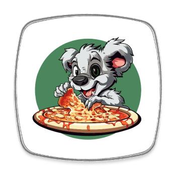 Pizza Dog Cartoon: Cheese Adventure - Square fridge magnet - white - Front