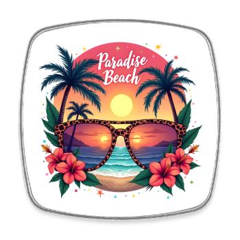 Plage Paradis, Lunettes de Soleil, Vacances Plage du Soleil - Magnet carré - blanc - Devant