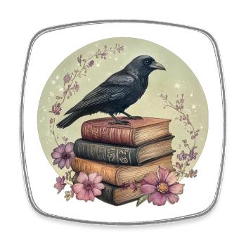 Raven sur une pile de livres - Magnet carré - blanc - Devant
