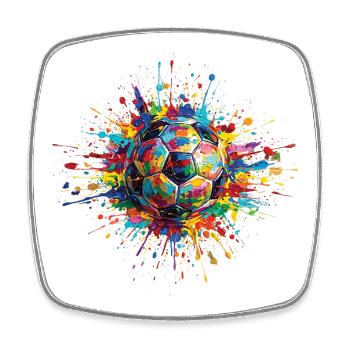Ballon de football Estampe colorée de peinture - Magnet carré - blanc - Devant