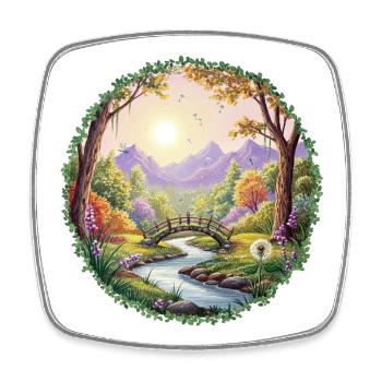 Spring-colored landscape bridge - Square fridge magnet - white - Front