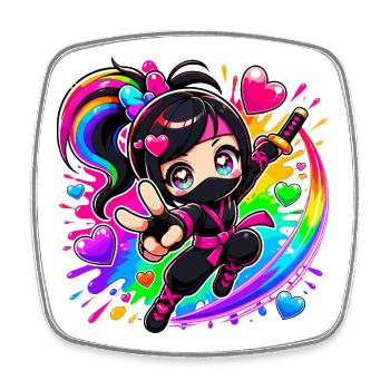 Regenbogen Ninja mit Herzen - Viereckiger Kühlschrankmagnet - Weiß - Vorne