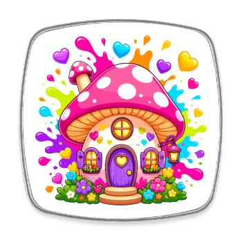 Fairytale mushroom house with heart windows - Square fridge magnet - white - Front