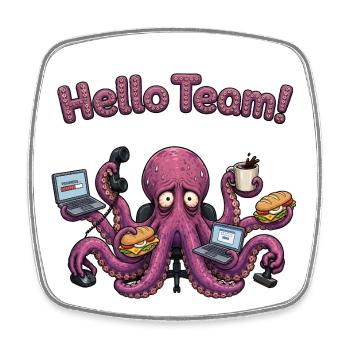 Hello Team Funny Office Octopus Cartoon - Viereckiger Kühlschrankmagnet - Weiß - Vorne