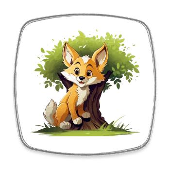 Fröhlicher Fuchs im Waldbaum - Viereckiger Kühlschrankmagnet - Weiß - Vorne