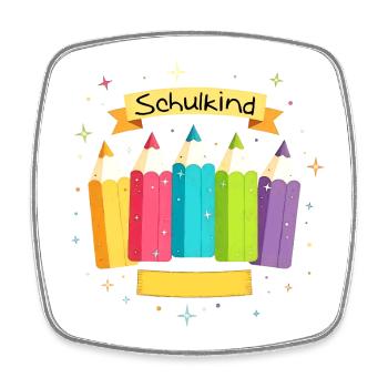 Schulkind 2026 - bunte Buntstifte mit Sternchen - Viereckiger Kühlschrankmagnet - Weiß - Vorne