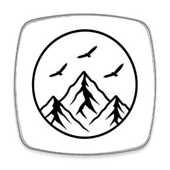 Circle Mountain Silhouette Summit with Birds - Square fridge magnet - white - Front