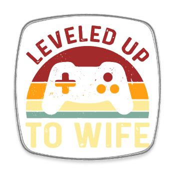 Level Up to Wife Retro Gaming Tee - Square fridge magnet - white - Front