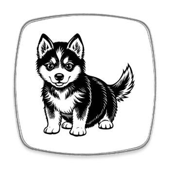 CUTE HUSKY Puppy - Square fridge magnet - white - Front