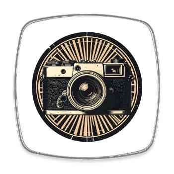 Vintage camera in the sun wheel - Square fridge magnet - white - Front