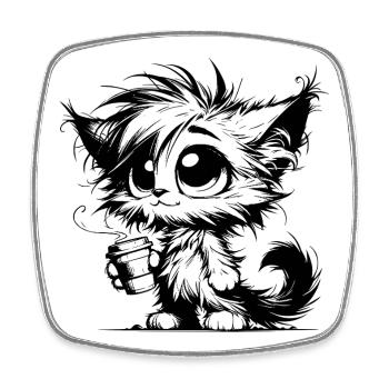 Grands yeux, petite tasse, personnalité énorme - Magnet carré - blanc - Devant