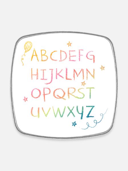 Rainbow Chalk Alphabet with Asterisks - Square fridge magnet - white