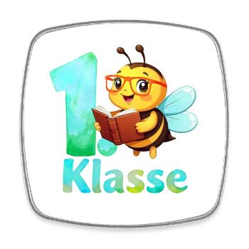 1. Klasse Biene mit Brille und Buch - Aquarell - Viereckiger Kühlschrankmagnet - Weiß - Vorne