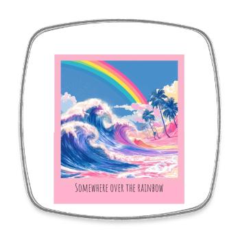 Rainbow Beach Retro Wave - Square fridge magnet - white - Front