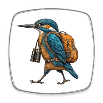 Kingfisher Explorer – Engraving of a Kingfisher - Square fridge magnet - white - Front