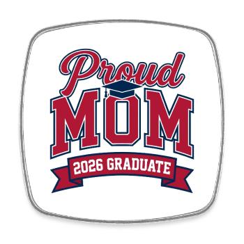 Proud Mom 2026 Graduate Varsity Arch - Square fridge magnet - white - Front