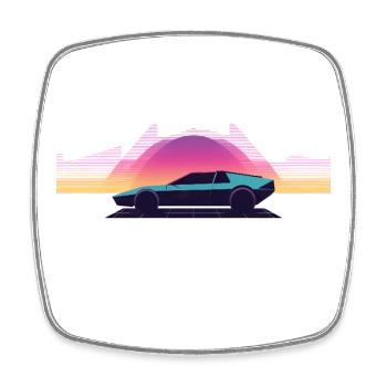 Synthwave Auto Outrun Raster Sonnenuntergang 80er  - Viereckiger Kühlschrankmagnet - Weiß - Vorne