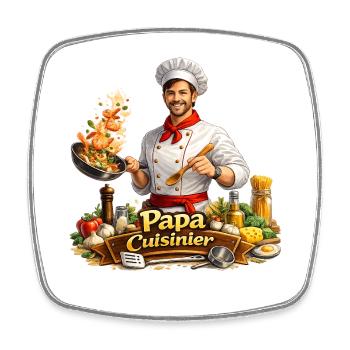 Papa Cuisinier Chef Cartoon - Magnet carré - blanc - Devant