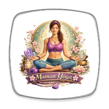 Maman Yoga Zen Fleurs Cristaux - Magnet carré - blanc - Devant
