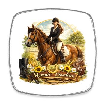 Maman Cavalier Équine et Fleurs - Magnet carré - blanc - Devant