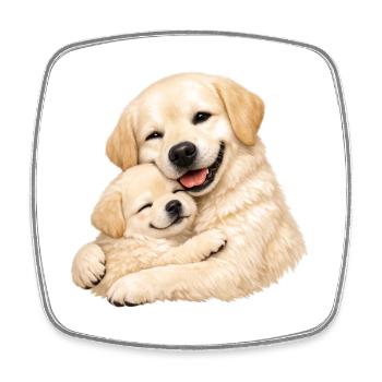 Mom and her pup cuddle together - Square fridge magnet - white - Front