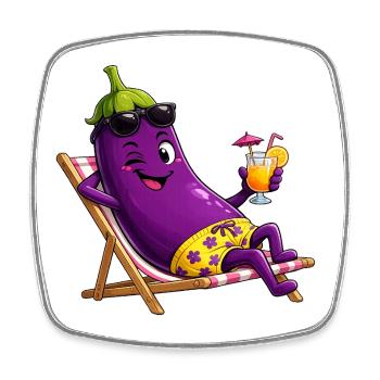Aubergine im Urlaub in der Sonne - Viereckiger Kühlschrankmagnet - Weiß - Vorne
