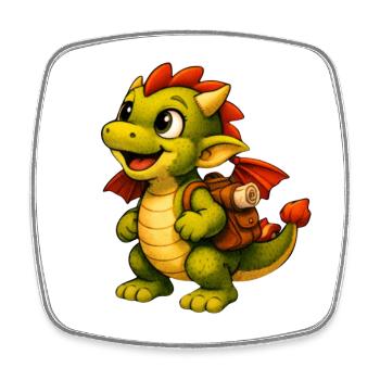 Kleiner Drachen mit Rucksack - Viereckiger Kühlschrankmagnet - Weiß - Vorne