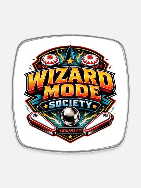 Wizard Mode Society – Pinball Club Flipper - Viereckiger Kühlschrankmagnet - Weiß