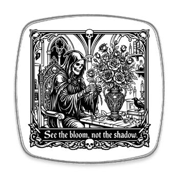 Dark Gothic Skeleton Rose Line Art Shirt - Square fridge magnet - white - Front