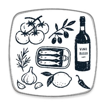 Italian Market Day Hand Drawn Linocut Illustration - Square fridge magnet - white - Front