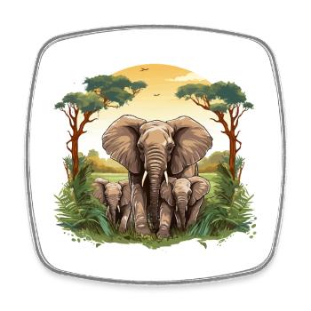 Savannah Elephant Family Illustration - Square fridge magnet - white - Front