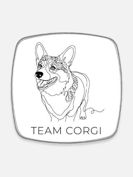 Team Corgi One Line Art Chien Welsh Corgi - Magnet carré - blanc