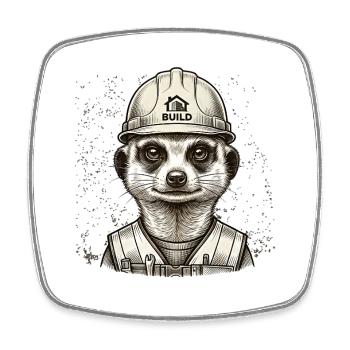 Cool Construction Worker Meerkat Vintage Style - Square fridge magnet - white - Front