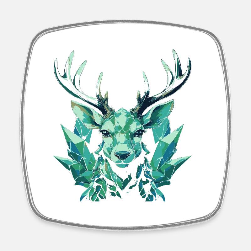 Cerf de cristal géométrique - Magnet carré - blanc