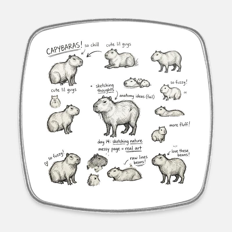 Capybara Skizzenparade - Viereckiger Kühlschrankmagnet - Weiß