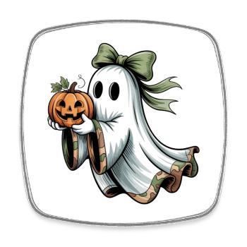 Halloween Geist Kürbis - Viereckiger Kühlschrankmagnet - Weiß - Vorne