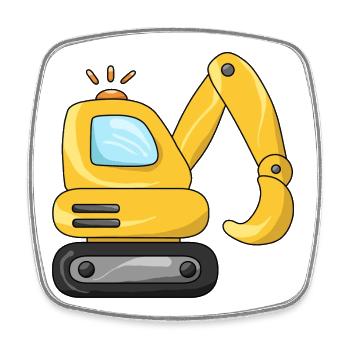 Excavator Kids | Construction site | Funny Cartoon - Square fridge magnet - white - Front