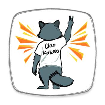Waschbär Ciao Kakao Lustig - Viereckiger Kühlschrankmagnet - Weiß - Vorne