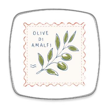 Amalfi Olive Zweig Illustration - Viereckiger Kühlschrankmagnet - Weiß - Vorne