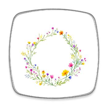 Couronne de fleurs sauvages personnalisable - Magnet carré - blanc - Devant