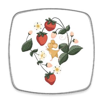 Erdbeere mit süßer Maus Garten Blumen Früchtchen - Viereckiger Kühlschrankmagnet - Weiß - Vorne