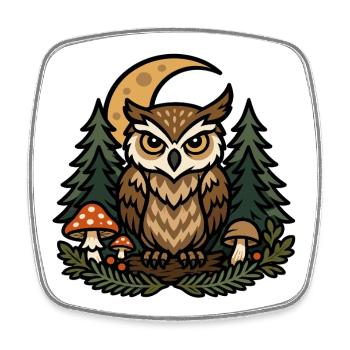 Forest Owl under the Night Moon - Square fridge magnet - white - Front